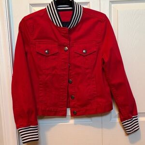 Red Sperry Jacket with Striped Collar and Cuffs